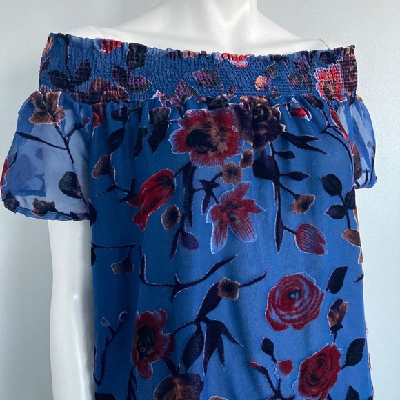 Flocked Chiffon Dress by En Creme, Navy Chiffon Smocked Dress - Picture 6 of 10